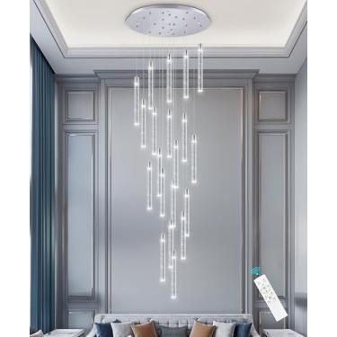 Imagem de dolria Lustre de cristal 20 luzes moderno LED lustres de cristal longos grandes lustres espirais para escadas de tetos altos