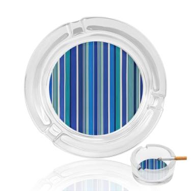 Imagem de Cinzeiro de vidro de cristal com listras azuis, cinzeiro redondo para fumar de vidro resistente, portátil, decorativo, moderno, para uso em casa, escritório, interior, exterior, pátio