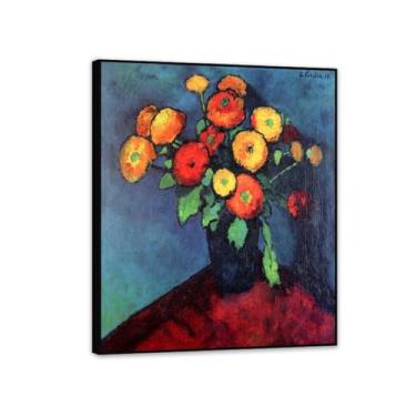 Imagem de RYLJCZ Lâminas de arte mural famosas de Adolf Erbsloh - Bouquet- Reproduções de pinturas em tela- quadro emoldurado póster decoração de parede giclée 30 x 36 cm (11,8 x 14,1 pol) moldura preta