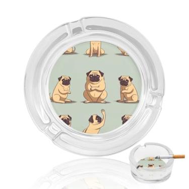 Imagem de Cinzeiro de vidro de cristal Yoga Pug, cinzeiro redondo de vidro resistente para fumar, portátil, decorativo, moderno, para uso em casa, escritório, interior, exterior, pátio