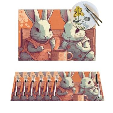Imagem de 6 peças de jogo americano resistente ao calor antiderrapante de PVC para mesa de jantar, coelho e copo, tapete de mesa lavável para cozinha