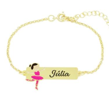 Imagem de Pulseira Feminina Personalizada Bailarina Nome Júlia Banhada Ouro 18K - 999015379