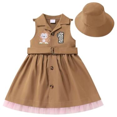 Imagem de IDOPIP Roupa de safári para bebês meninas selvagens de 1º aniversário, vestido tutu safári de animais selvagens com chapéu, roupa de festa de Halloween para meninas, sessão de fotos, marrom, 12 a 18