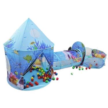 Imagem de Barraca Infantil 3x1 Com Tunel E Cesta De Basquete Piscina De Bolinhas Infantil Casinha De Brinquedo Infantil(AZUL COM 100-BOLINHA)