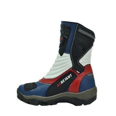 Imagem de Bota Masculina Motociclista Azul Vermelho Couro DIfranca - 952 - Atron