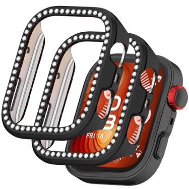 Imagem de Acddeny [2 peças] Diamante com glitter para Huawei Watch fit 4 Pro, capa de policarbonato rígido com capa protetora brilhante, acessórios para smartwatch para mulheres e meninas, preto