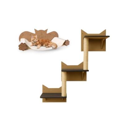 Imagem de BOXFAN Playground Gato 2 Pçs Escada Arranhador Prateleira Rede Cama Escadinha Escalador para Gatos Pet Antiderrapante Brinquedo Suspenso Mdf