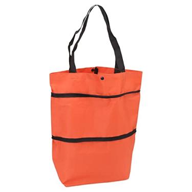 Imagem de ZJchao Bolsa de Carrinho de Carrinho de Compras Dobrável Com Rodas para Camping de Supermercados Lavanderia de Grande Capacidade Design de Zíper Oxford Cloth Cloth (ORANGE)
