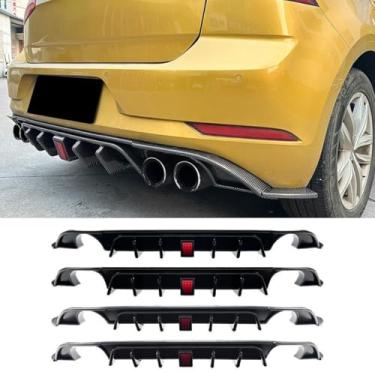Imagem de Spoiler de para-choque traseiro de carro difusor labial modificação peça compatível com Golf 7.5 versão normal GTI 2017-2019 protetor de para-choque (aparência de carbono de saída única com luz)