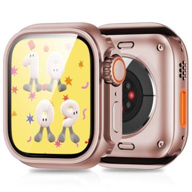 Imagem de Capa 3 em 1 compatível com Apple Watch Series 10 de 46 mm com proteção robusta [transforme em visual ultra 2] com película protetora de tela de vidro temperado projetada para Apple Watch Series 10 de