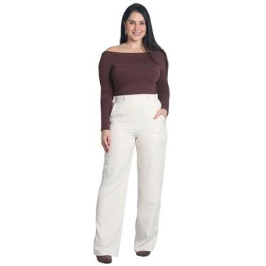 Imagem de Calça Pantalona Feminina de Alfaiataria Lisa com Elástico e Bolsos Lat