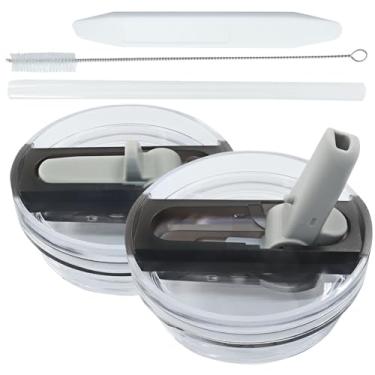 Imagem de Kyuionty Tampa de substituição com canudo flip de 850 g - tampa à prova de vazamento e resistente a derramamentos compatível com Stanley H2.0 FlowState Tumbler Cup (cinza e cinza)