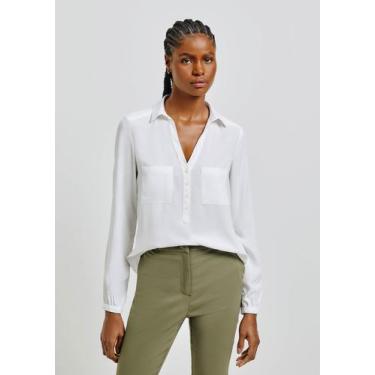 Imagem de Camisa Básica Feminina Com Bolsos Frontais - hering, M, Algodão cru