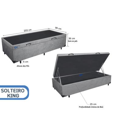 Imagem de Cama Box Baú Solteiro King Blindado AL 96x203x42 - Suede -  Maior espaço - Medida Especial