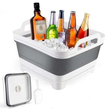 Imagem de Balde de gelo de 8,5 L Baldes de gelo para festas, banheira de bebidas dobráveis grandes baldes de plástico para bebidas, banheira, refrigeradora, portátil, dobrável, com colher para champanhe cerveja