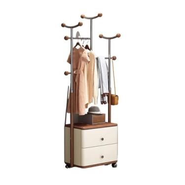 Imagem de Cabideiro de chão com suporte para cabide para uso doméstico, sala de estar, suporte para pendurar roupas, gaveta, cabide de madeira, armário de armazenamento (grande)