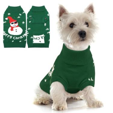 Imagem de Suéter engraçado boneco de neve para cachorro – Suéter de Natal de malha grossa para cães pequenos e médios, meninas e meninos, roupas quentes de férias com orifício para coleira e gola rolê para