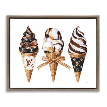 Imagem de Stupell Industries Cones de sorvete de chocolate glamourosos marrom emoldurado design de arte de parede em tela flutuante por Amanda Greenwood, 43 x 53