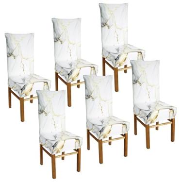 Imagem de 6 peças, capa de assento de cadeira, antiderrapante, elástica, decorativa, protetora, removível, lavável, capa de mesa de cozinha para sala de jantar, casa e cozinha (branca, 6)