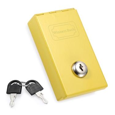 Imagem de Hoowen Caixa de metal para jogadores, caixa de dinheiro de cassino com 2 chaves e ranhura, caixa portátil para vencedores bancários de bolso para jogos de azar mini cofre para economizar dinheiro