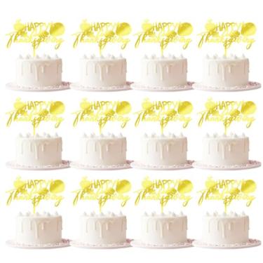 Imagem de Keoysek 12 peças de topo de bolo de acrílico de ação de graças dourado Happy Thanksgiving Bolo, Happy Friends giving Party/Fall Harvest Decoration Supplies