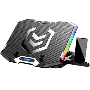 Imagem de ICE COOREL Almofada de resfriamento para laptop para jogos de 15 a 17,3 polegadas, ventilador de laptop com 6 ventiladores RGB, suporte de resfriamento para laptop com 6 alturas ajustáveis, cooler