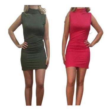 Imagem de Kit c/2 Vestidos Gola Alta Canelado - Empório J, Militar, Pink, Único