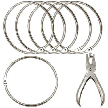 Imagem de Anéis de fichário extragrandes de 10 cm - Pacote com 6 anéis de livro com furador, organizador reutilizável para fichas, pastas de arquivos, chaves, artesanato DIY, material escolar para escritório em