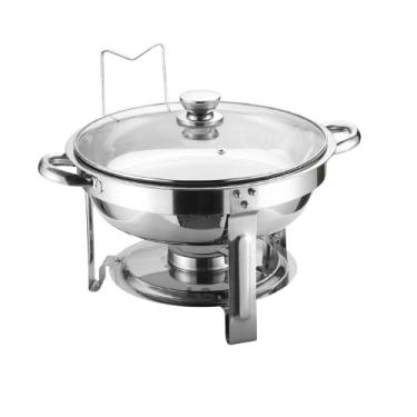 Imagem de Rechaud Redondo 5 Litros em Aço Inox Tampa com Visor de Vidro Saída de Vapor Ideal para Buffets, Eventos e Uso Doméstico