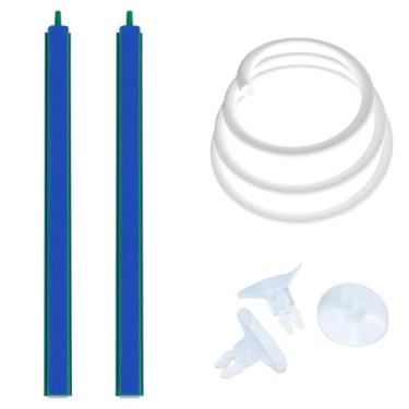 Imagem de Saim Barra de ar para aquário borbulhador de 25 cm, pedra borbulhadora com base de plástico, tubo de linha aérea de 3 metros com ventosas de 3 peças para tanque de peixes, barra de pedra de ar, pacote