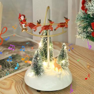Imagem de ZPCO Vila de Natal musical com veado de trem giratório - árvore de Natal artificial pré-iluminada - bateria e USB - estatuetas de coleção para decoração de mesa doméstica, presente de decoração de
