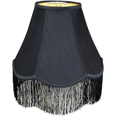 Imagem de TOOTOO STAR Abajur preto de sino, 15 cm superior x 33 cm inferior x 23,5 cm de altura (aranha) abajur com franja recortada para luminárias de mesa e lâmpadas de chão, abajur feito à mão, montagem