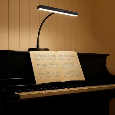 Imagem de Luz de piano para piano vertical, ampla iluminação cobrindo folha de música 88 teclas LED para pianos grande/digital, lâmpada de mesa regulável, 3 modos de cores, pescoço de ganso, temporizador