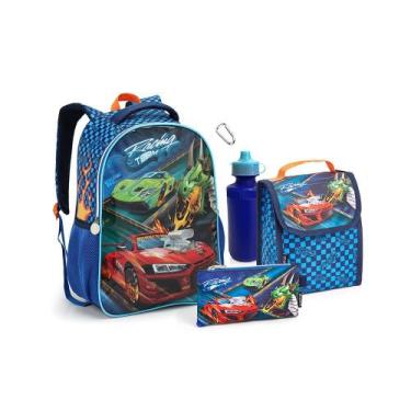 Imagem de Kit Mochila Lancheira e Estojo Azul Kids Racing Team Seanite, Azul, UN