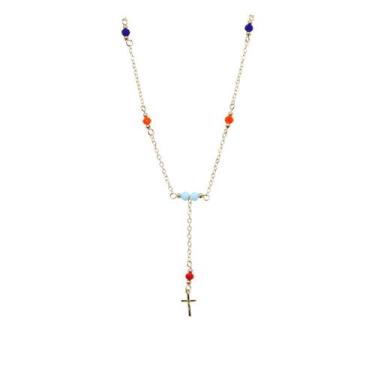 Imagem de Colar de Terço com Resinas Coloridas Banhado Ouro 18k - Stella Semi Jo