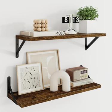 Imagem de Prateleiras flutuantes marrom-escuras, 61 cm L x 20 cm D, conjunto de 2 prateleiras de borda amplas com suportes de metal resistentes para sala de estar, banheiro, quarto e cozinha