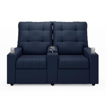Imagem de Poltrona do Papai Reclinável Sala de Cinema Palace 2 Lugares Manual Baú USB PU Azul G23