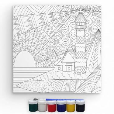 Imagem de Kit Tela Para Pintura Com Tinta E Pincel Canvas 20x20cm (Farol)