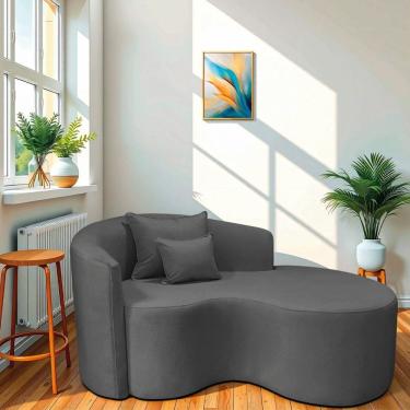 Imagem de Recamier Curvo Orgânico 150cm 2 Lugares Lado Direito para Sala de Estar Linho Londres Cinza Escuro