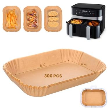 Imagem de Molain 300 peças de forros de fritadeira de ar descartáveis, retangulares, para fritadeira de ar dupla Ninja e muito mais, papel de pergaminho para airfryer antiaderente, forro de papel antiaderente