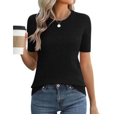 Imagem de Suéter feminino Micoson de manga curta tricotado preto L