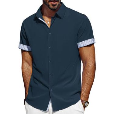 Imagem de Camisa masculina PJ PAUL JONES de manga curta com botões azul marinho