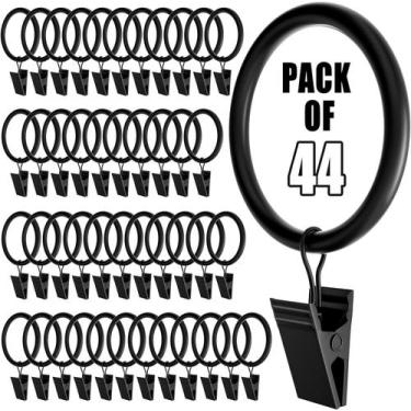 Imagem de Anéis de cortina com clipes Homyplaza Black, pacote 44, 1,5 cm