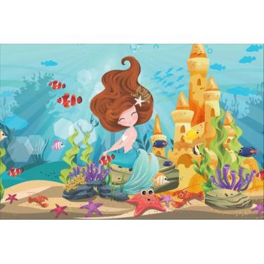 Imagem de Painel de Tecido Sublimado Sereia e Castelo no Fundo do Mar - Fabrika 