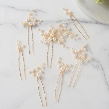 Imagem de Acessórios de cabelo SWEETV Bride Hair Pins Pearl Leaf Vintage