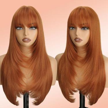 Imagem de Peruca TressGlam Ginger, longa, reta, em camadas, 66 cm, laranja