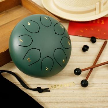 Imagem de Tambor de língua de aço, 15 cm, 8 notas, instrumentos de percussão, bateria de mão com palitos de bolsa, livro de música, para educação musical, entretenimento, meditação, ioga, presentes Zen (verde)