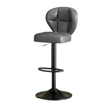 Imagem de Banco de bar de pub Cadeira de bar Banco alto elevatória doméstica leve luxo encosto frontal Bancos altos(Gray)
