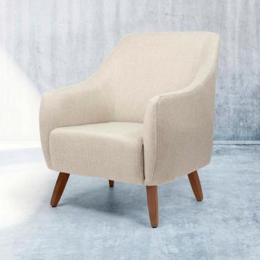 Imagem de Poltrona Tecido Linho Pés Madeira Paloma Bege Rústimo