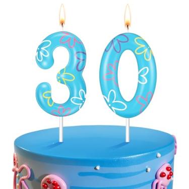 Imagem de Conelist Vela com número de aniversário de esponja para bolo, flores fofas, decorações de nuvem, topos de cupcake, numerais, topo de bolo de aniversário para fãs de esponja suprimentos de decoração de